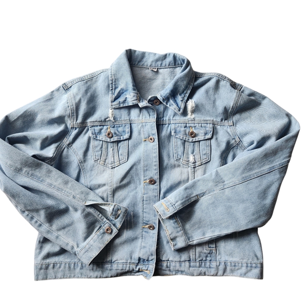 Light Blue Distressed Women's Denim Jacket